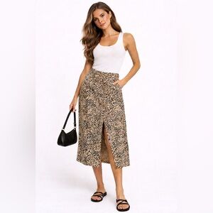 & Other Stories Paris Atelier Animal Print Midi Skirt Tie front slit 4
